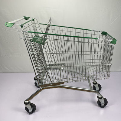 kaufen Kundengebundene Supermarkt-Einkaufslaufkatze des Lager-275L mit grünen Plastikteilen und Aufzugs-Rädern online manufacture