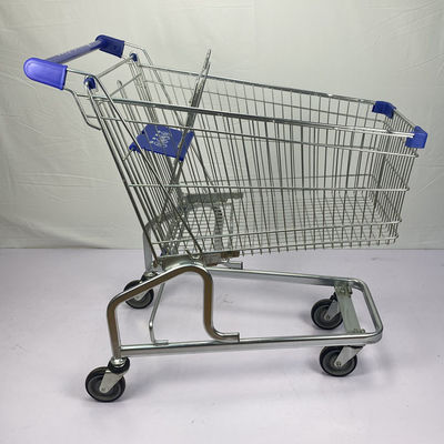 kaufen Deutscher große Kapazitäts-Lebensmittelgeschäft-One-Stopp-Shopping-Supermarkt-Stahllaufkatze PU-Räder der Art-150L mit blauen Plastikteilen online manufacture