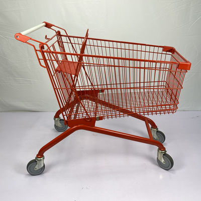 kaufen Stahleinkaufswagen-europäische Art-roter kundenspezifischer Einkaufslaufkatzen-Wagen der großen Kapazitäts-180L online manufacture