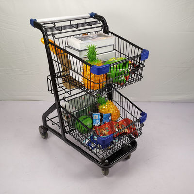 kaufen Schwarzpulver-Beschichtungs-Einkaufskorb-Laufkatze zwei Schicht-Gemischtwarenladen-Wagen online manufacture