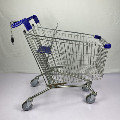 kaufen Blauer Plastikteil-Supermarkt-Einkaufslaufkatzen-kundenspezifische europäische Art mit 4 PU-Rädern und -verschluß online manufacture