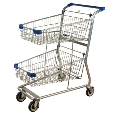 kaufen Einkaufskorb-Laufkatzen-Metalldoppelt-Korb-Einkaufswagen galvanisiertes Drucklogo des öffentlichen Diensts online manufacture