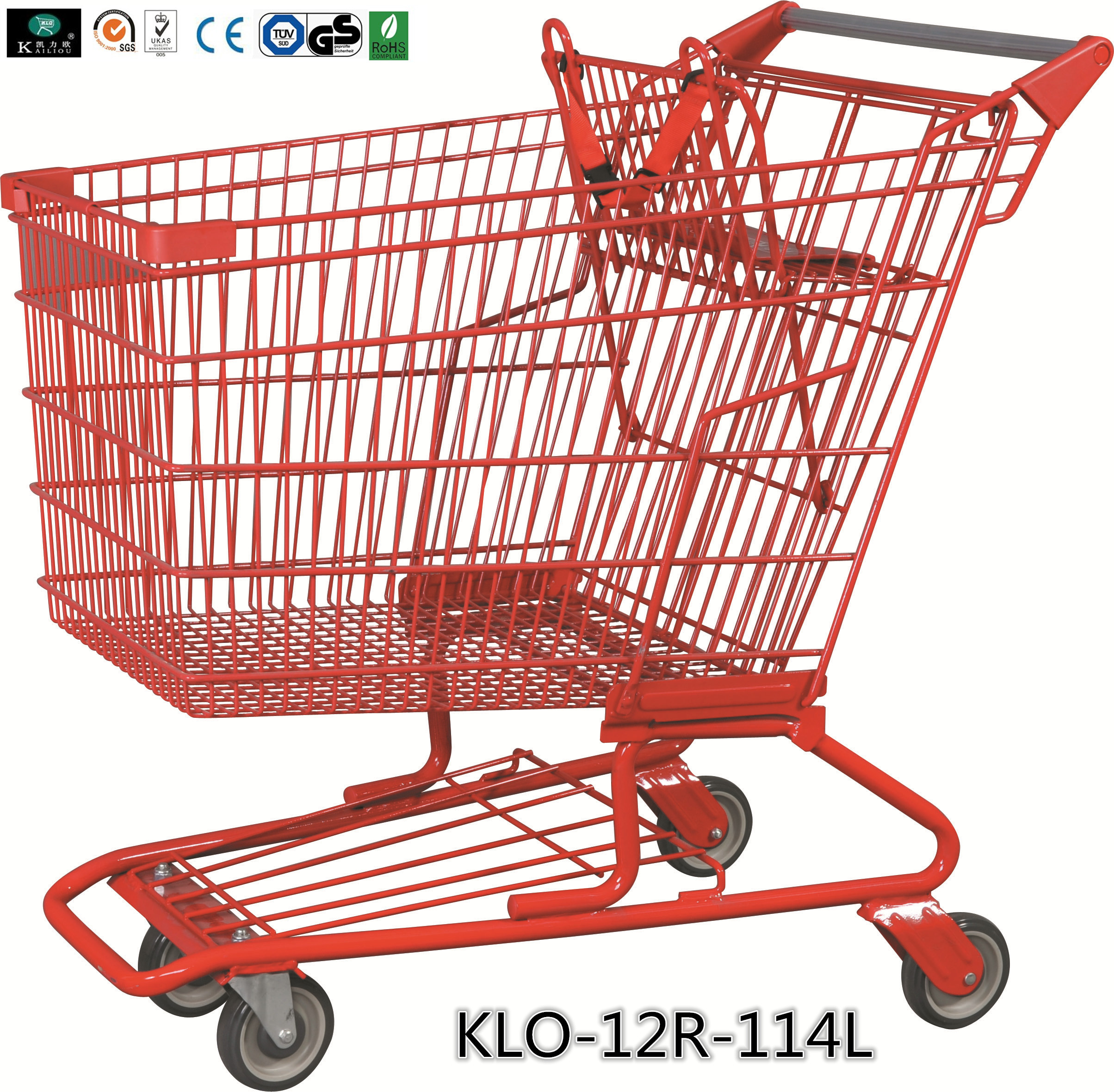 Red Powder Coating Small Metal Shopping Carts For Seniors / Grocery Shopping Trolley
