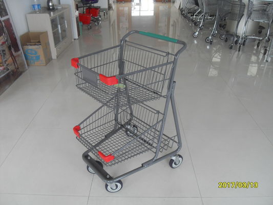 China Zwei Rad-Einkaufs-Laufkatze/-wagen des Schicht-Korb-Draht-4 mit Farbe-Poweder-Beschichtung usine