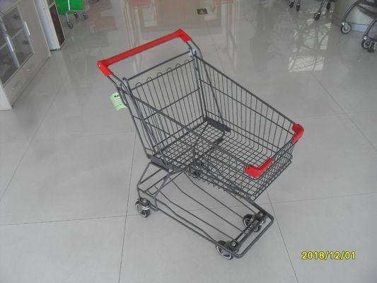 China Rad-Einkaufswagen des Supermarkt-4 mit niedrigem Gitter 45L und rotem Handgriff usine