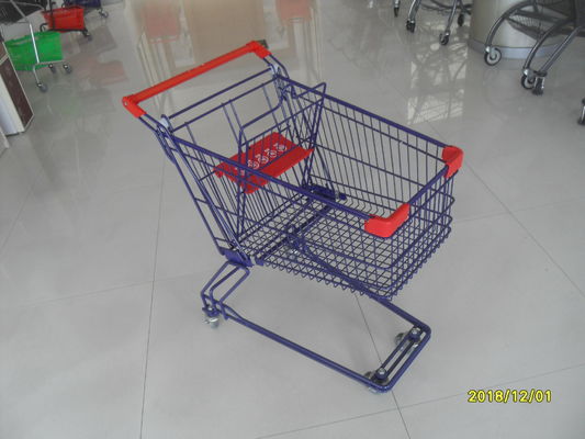 China Einfache Schiebebügel-Draht-Einkaufslaufkatze, 4 Rad-Einkaufslaufkatzen-rote Plastikteile usine