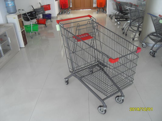 China Verzinkte klare Pulver-Beschichtungs-Supermarkt-Einkaufswagen mit roten Plastikteilen usine