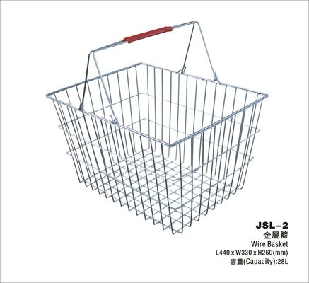 28 Liter-Speicher-Supermarkt-Metalleinkaufskorb mit dem zwei Rot-Kunststoffgriff